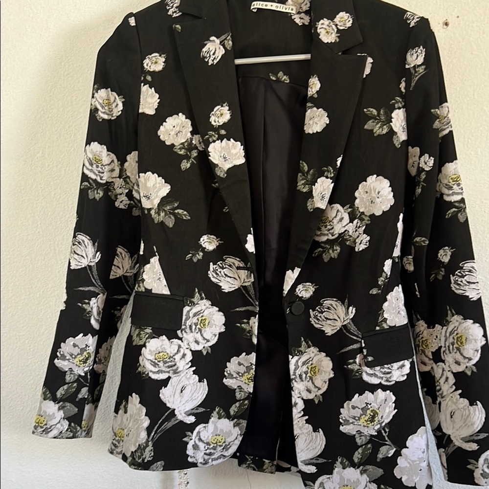 Alice + Olivia Black and White Floral Blazer